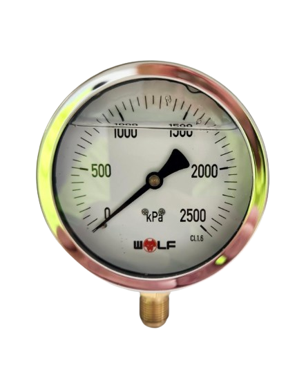 100mm 2500kpa 3/8″ BSP stainless steel oil filled pressure gauge – bottom entry