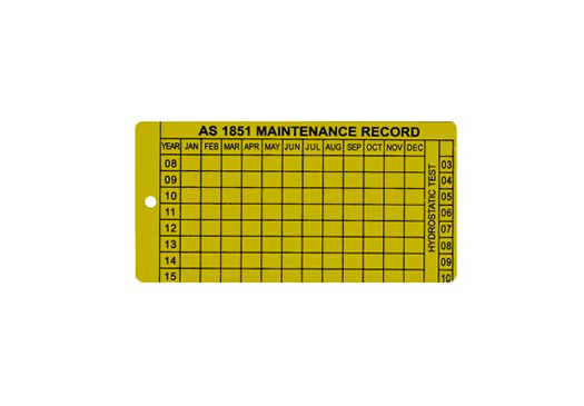 AS1851 aluminium maintenance tag
