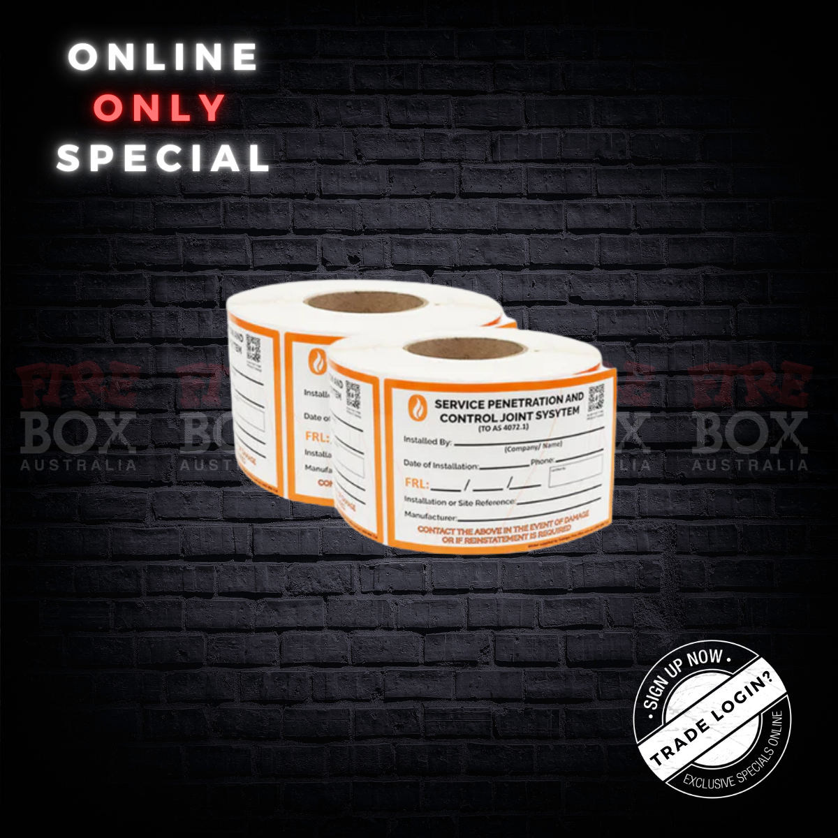Roll of 1000 x Trafalgar Fire Penetration Seal Stickers 150mm x 100mm