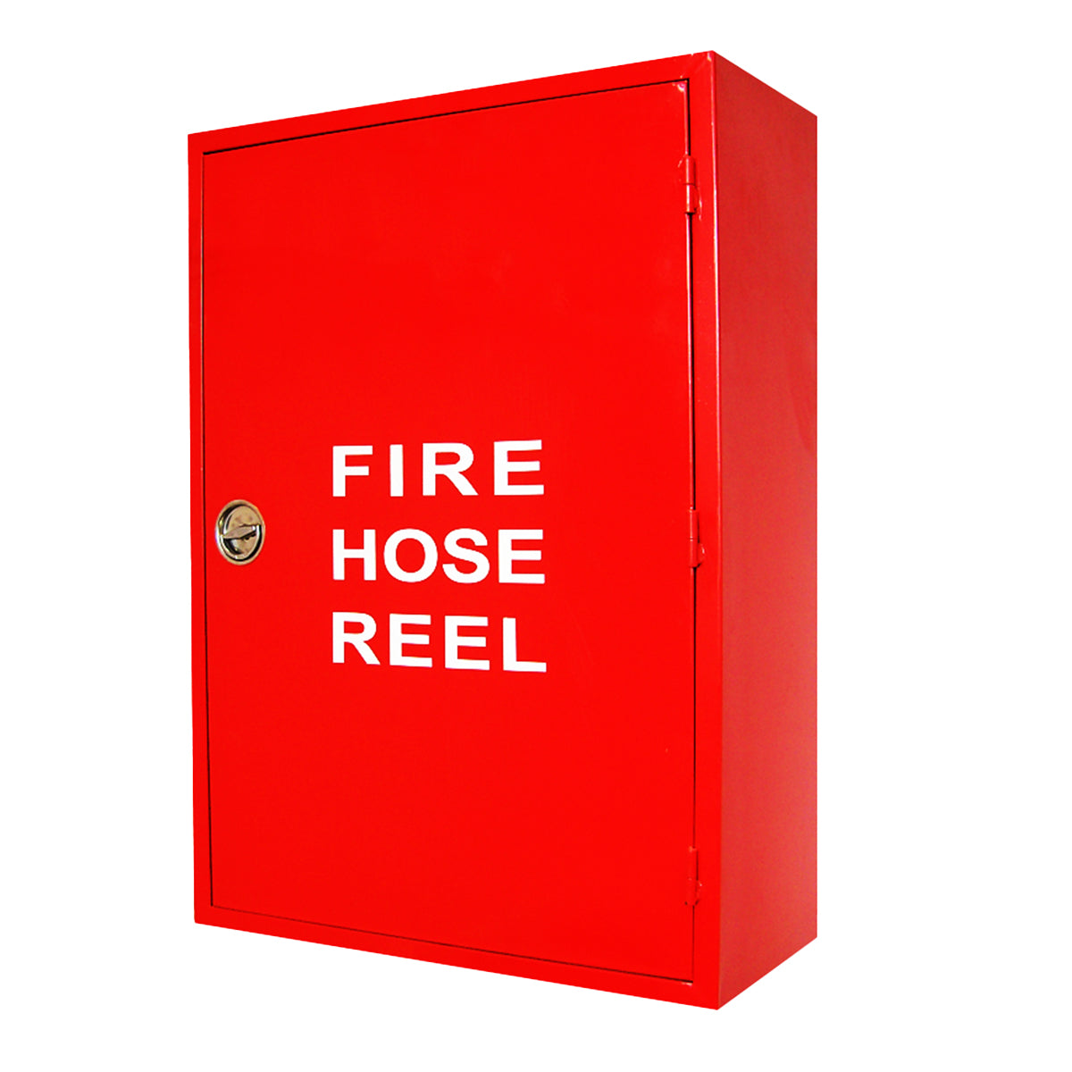 Fire hose reel cabinet with turn lock, with back